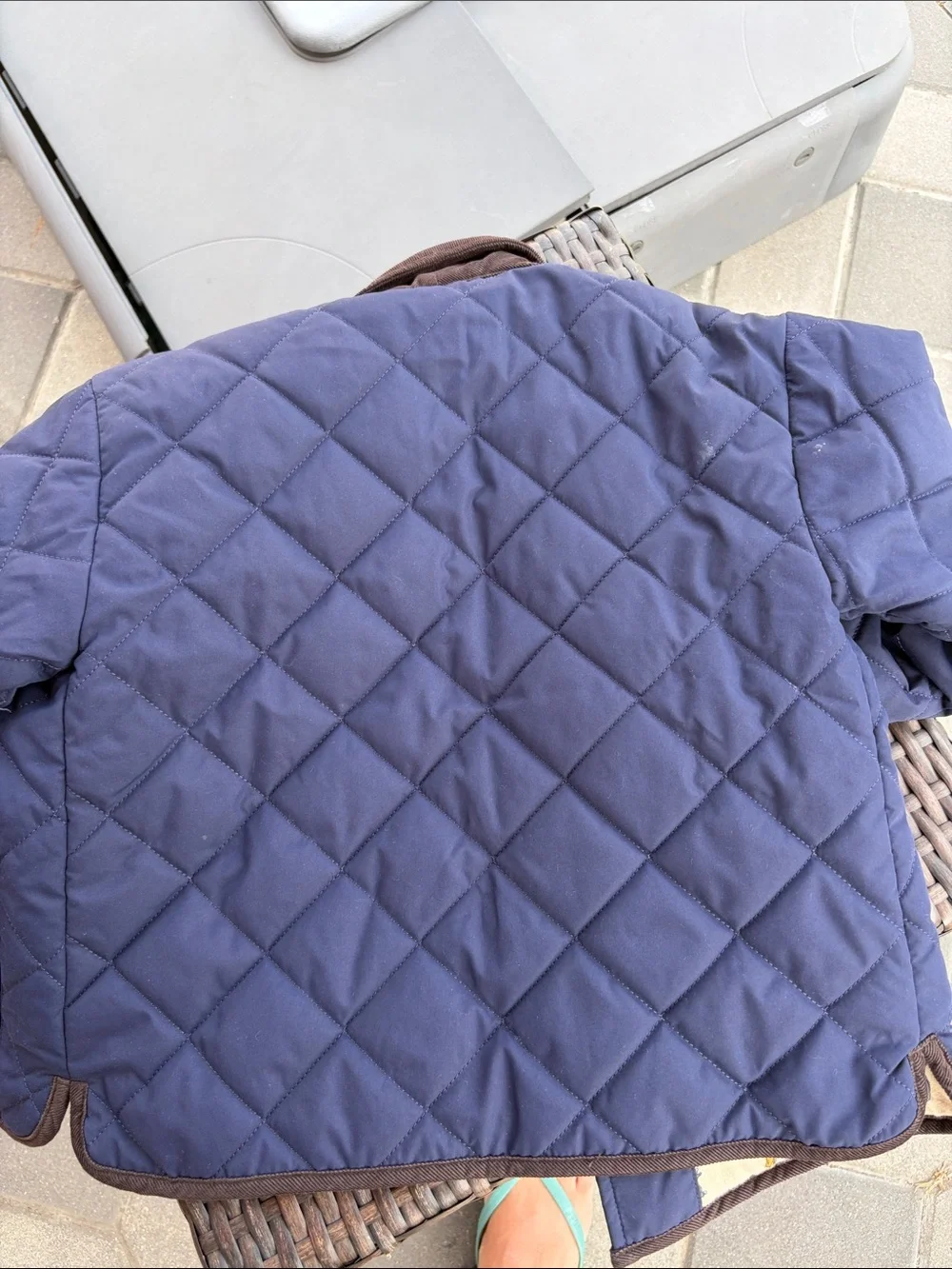 GAP Navy Quilted Puffer Jacket with Brown Corduroy Collar